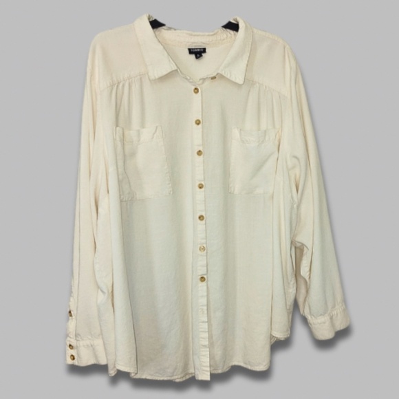Torrid Madison Linen Button Up Long Sleeves Shirt Collared Neck Cream Women’s 5X - Picture 3 of 5